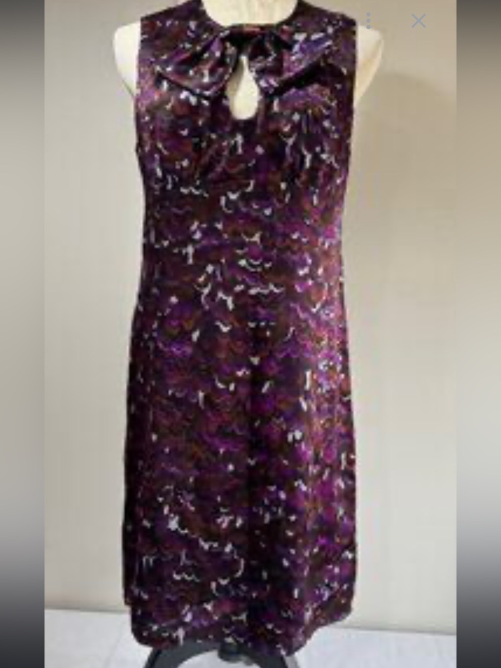 Nanette Lepore Silk Print Shift Dress With Keyhole Neck with Bow Size 6